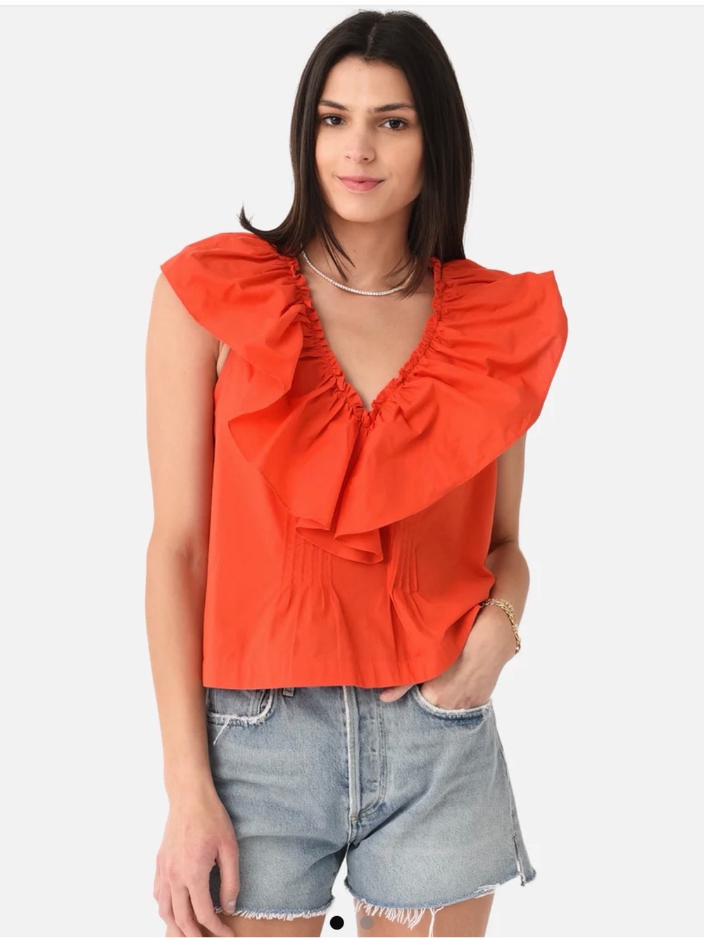 HUNTER BELL Orange Ruffled V-Neck Sleeveless Camisole
